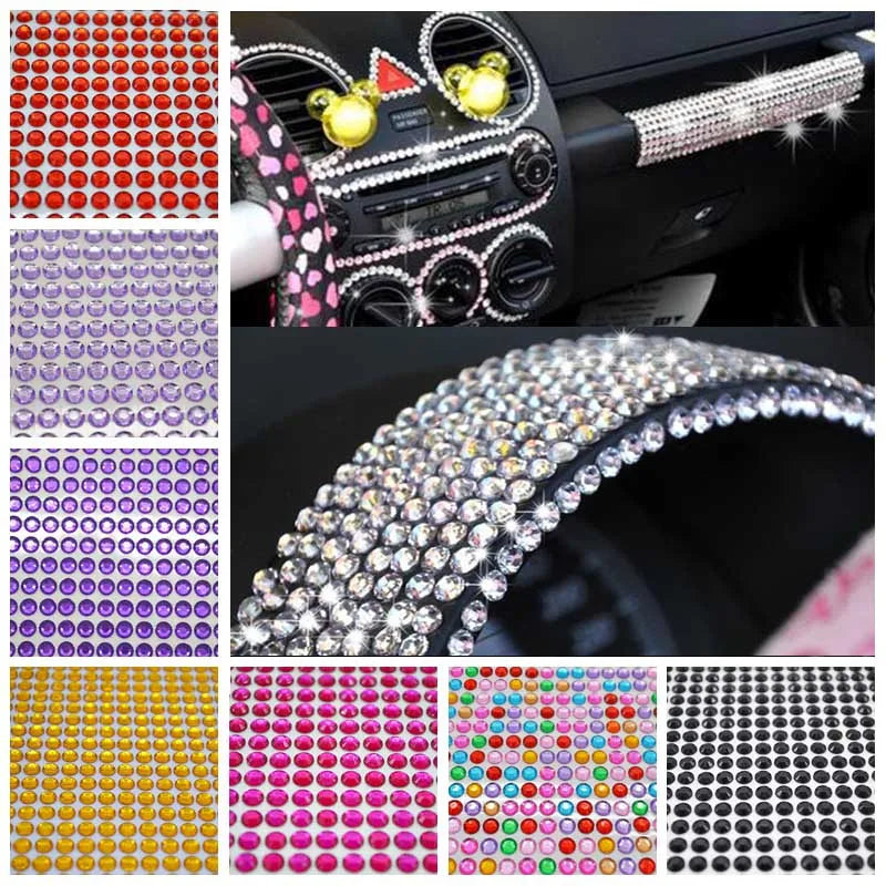 1set 3-6mm Rhinestones Mobile Phone PC Car Art Diy Decal Bling Acrylic Rhinestone Self Adhesive Scrapbooking Craft Stickers