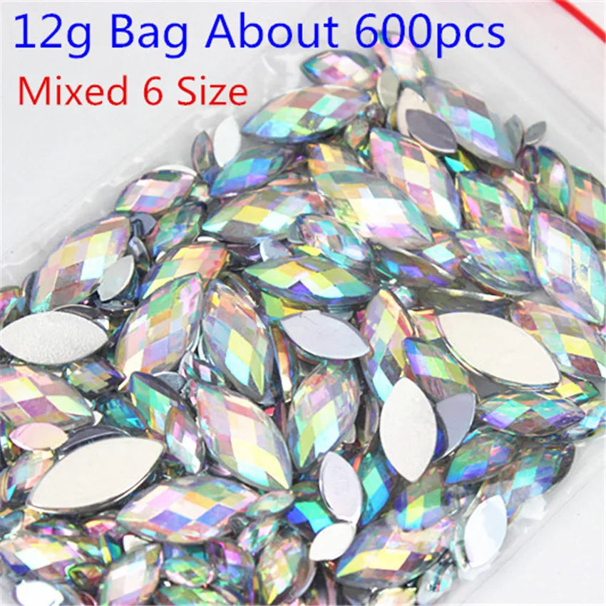 Multi Size  Acrylic Rhinestones Horse Eye Crystal AB Flat Back 3D Non HotFix Nail Art Decoration for Wedding Crafts MC80