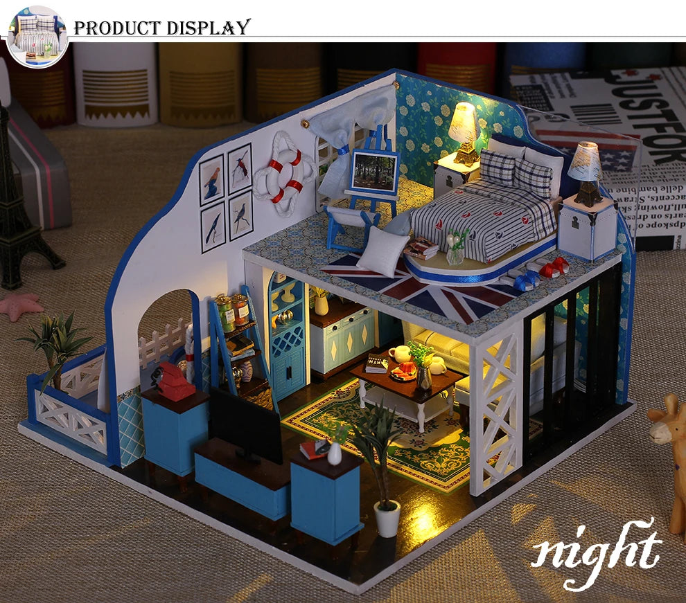 DIY Doll House Wooden Doll Houses Miniatures Dollhouse Furniture Kit With LED Baby Kid Assemble Toys For Children Christmas Gift