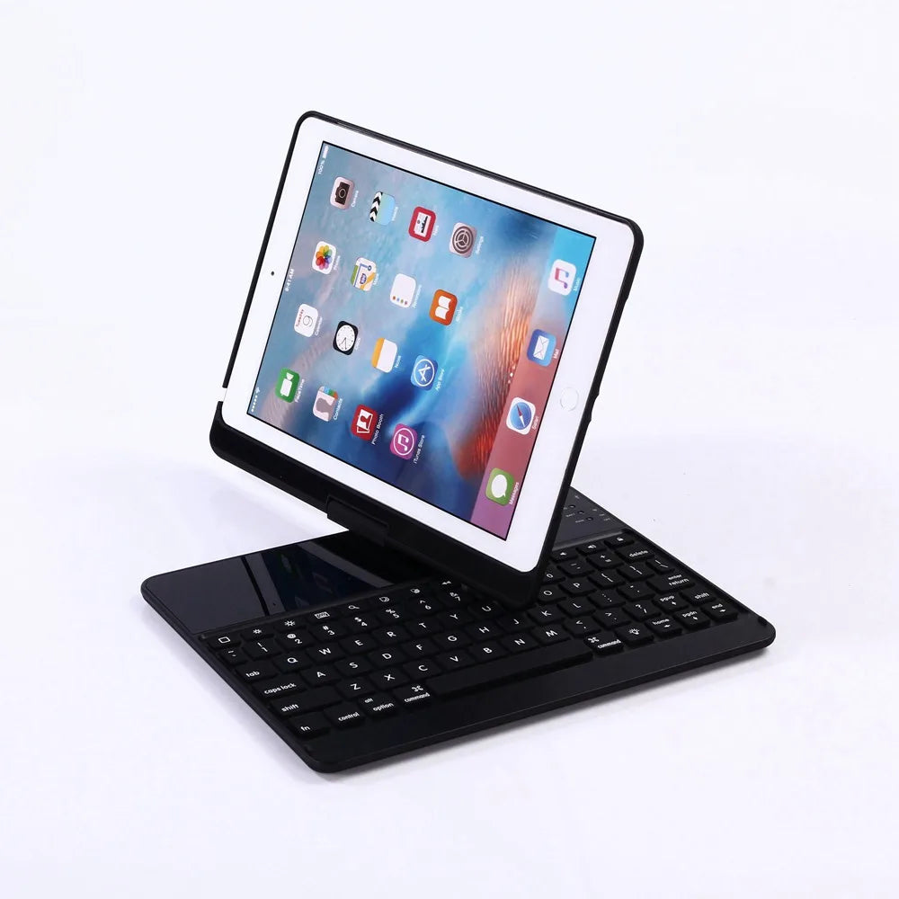 For New iPad 9.7 2017 7 Colors LED Backlit 360 Degree Swivel Rotating Smart Clamshell Wireless Bluetooth Keyboard Case Cover