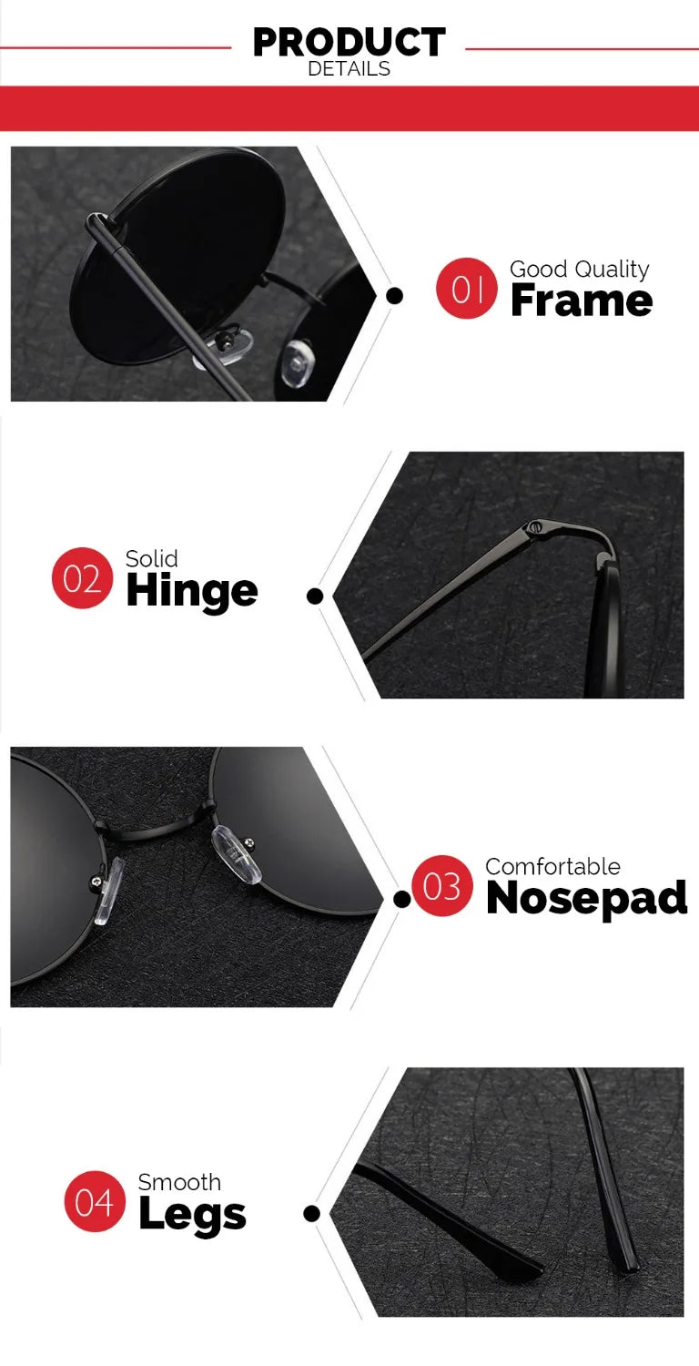 VIVIBEE Classic Polarized Round Metal Sunglasses Casual Sun Glasses for Women Retro UV400 Men Black Shades 2024 Trend Eyewear