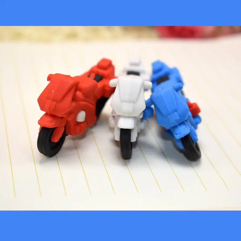 3 Pcs Motorcycle Eraser Korean Stationery Cute Cartoon Gift Wholesale Kawaii School Supplies Kids Stationary Kawaii Prizes Gifts