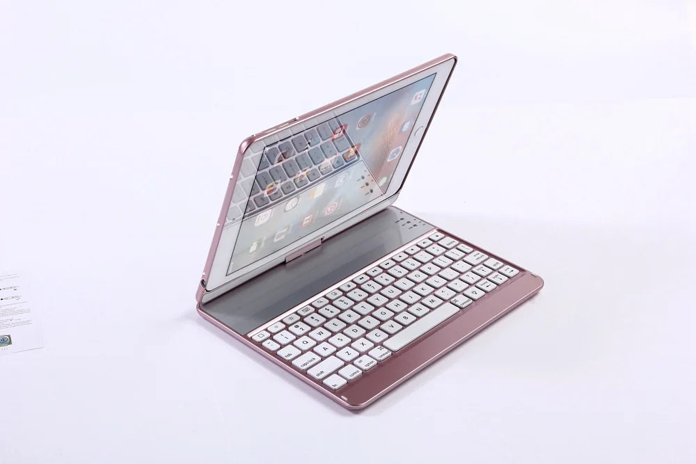 For New iPad 9.7 2017 7 Colors LED Backlit 360 Degree Swivel Rotating Smart Clamshell Wireless Bluetooth Keyboard Case Cover