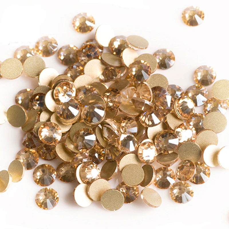 YANRUO Crystal Golden Shadow Non Hotfix Flat backs Crystal Rhinestones All Sizes Gold Stones Beads Nails Art Craft