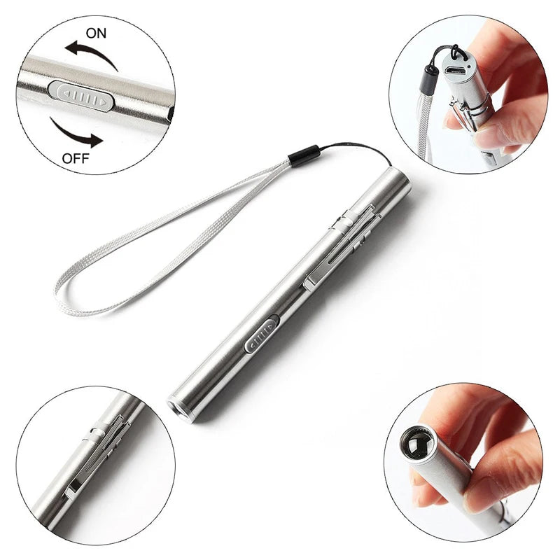 Rechargeable LED Flashlight Pen light MINI Torch Cool white + warm white light With USB charging cable Used for camping, doctors