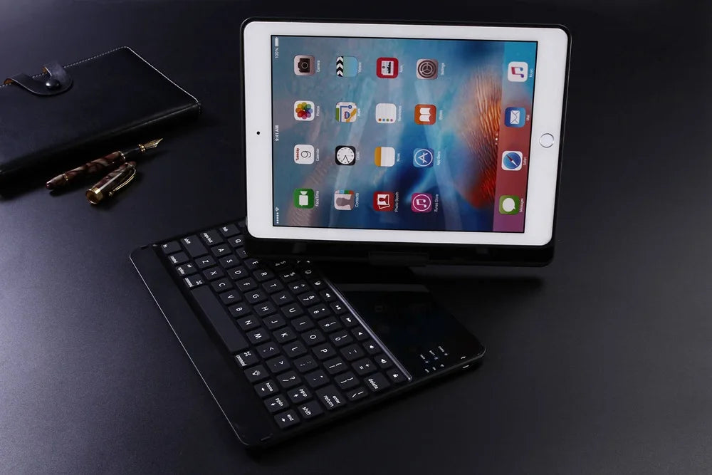 For New iPad 9.7 2017 7 Colors LED Backlit 360 Degree Swivel Rotating Smart Clamshell Wireless Bluetooth Keyboard Case Cover