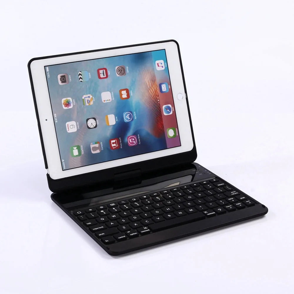 For New iPad 9.7 2017 7 Colors LED Backlit 360 Degree Swivel Rotating Smart Clamshell Wireless Bluetooth Keyboard Case Cover