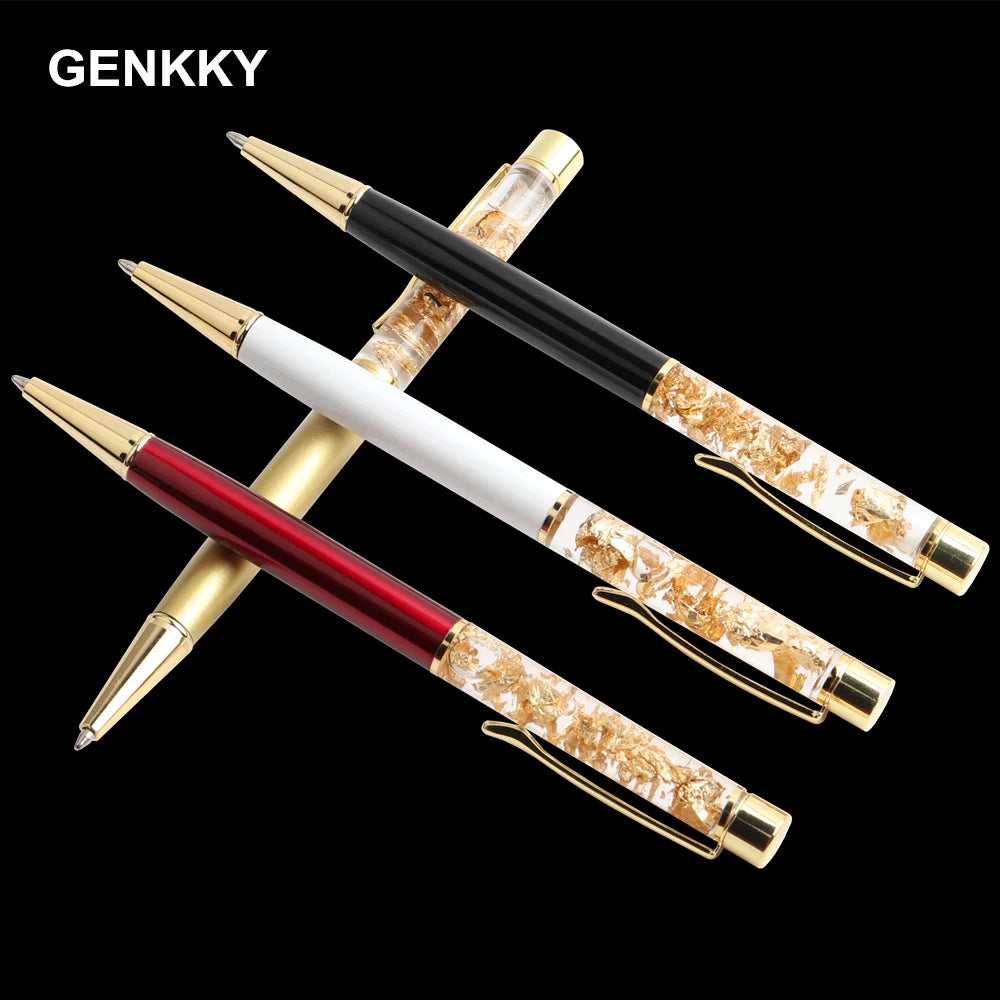 GENKKY Luxury Ballpoint Pen Flow Oil Crystal Foil Metal Pen Cute Stationary Novelty pens for writing School Office Accessories