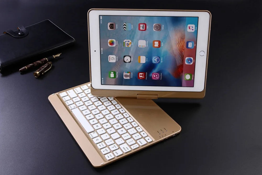 For New iPad 9.7 2017 7 Colors LED Backlit 360 Degree Swivel Rotating Smart Clamshell Wireless Bluetooth Keyboard Case Cover