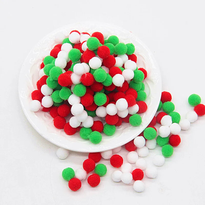 White Green Red Pompom Fur Balls DIY Soft Pom Poms Craft Pompones Christmas Ball Ornaments Glue on Cloth Accessories 8mm To 30mm