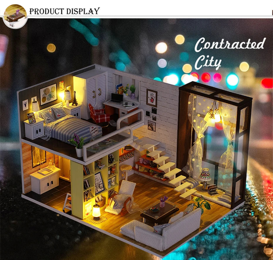 DIY Doll House Wooden Doll Houses Miniatures Dollhouse Furniture Kit With LED Baby Kid Assemble Toys For Children Christmas Gift