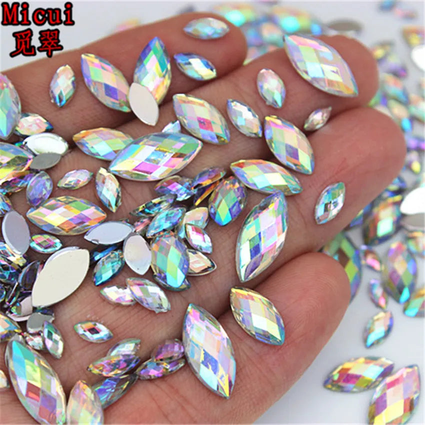 Multi Size  Acrylic Rhinestones Horse Eye Crystal AB Flat Back 3D Non HotFix Nail Art Decoration for Wedding Crafts MC80