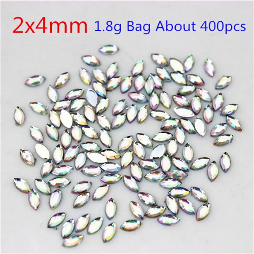 Multi Size  Acrylic Rhinestones Horse Eye Crystal AB Flat Back 3D Non HotFix Nail Art Decoration for Wedding Crafts MC80