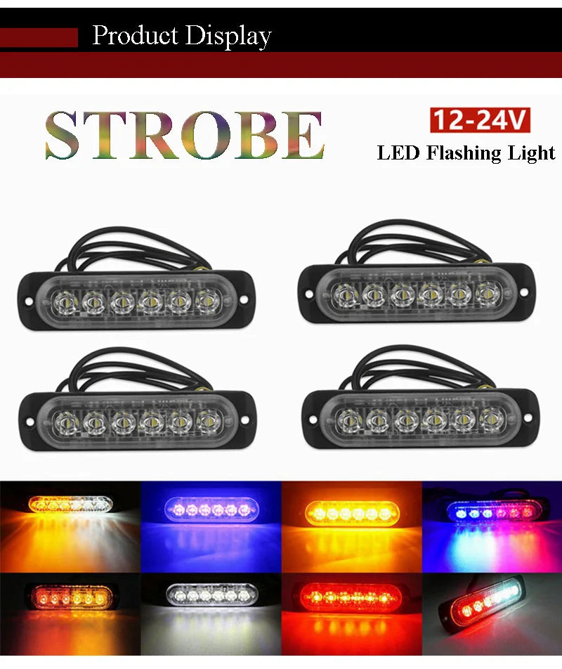 Light Bar Work Ligth 6 LED Flash Emergency Car Vehicle Warning Strobe Flashing Lights for Motorcycle Tractor Ultra-thin Lamp 12V