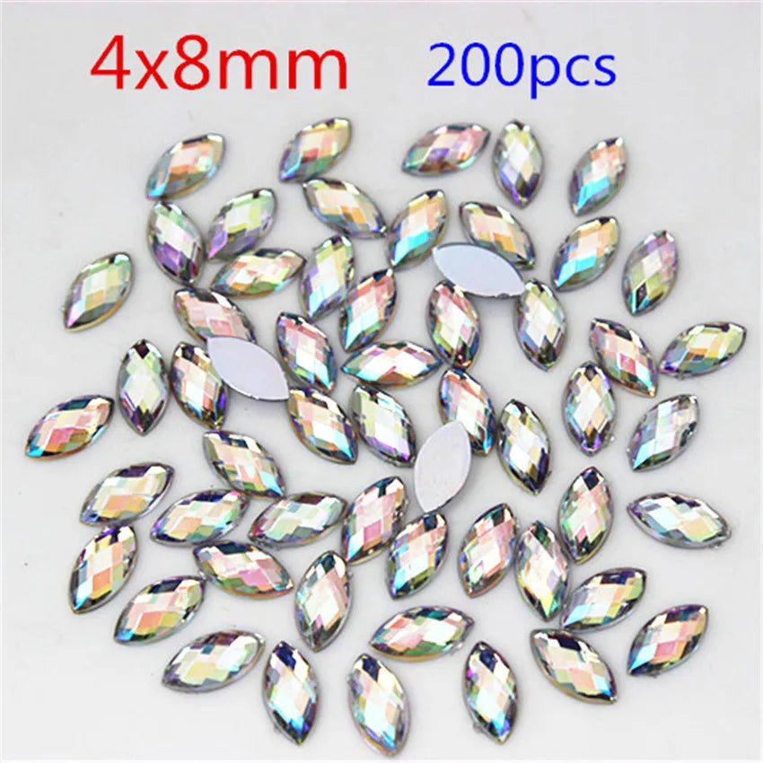 Multi Size  Acrylic Rhinestones Horse Eye Crystal AB Flat Back 3D Non HotFix Nail Art Decoration for Wedding Crafts MC80