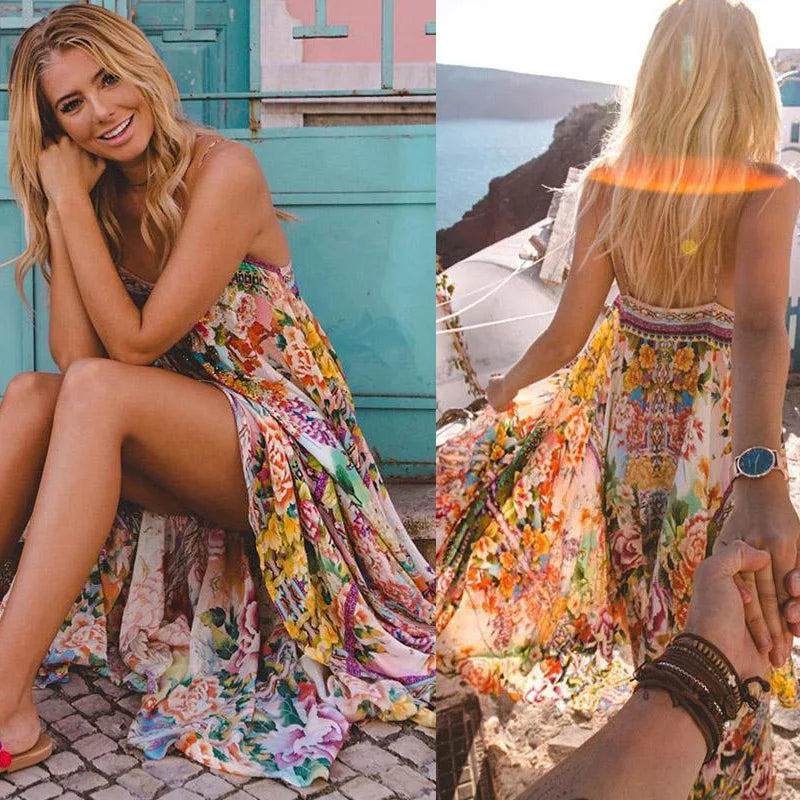 new Women summer Boho dress Fashion  strappy Slip Maxi Dress Ladies Party Holiday Vocation wear dress Summer Beachwear Sundress