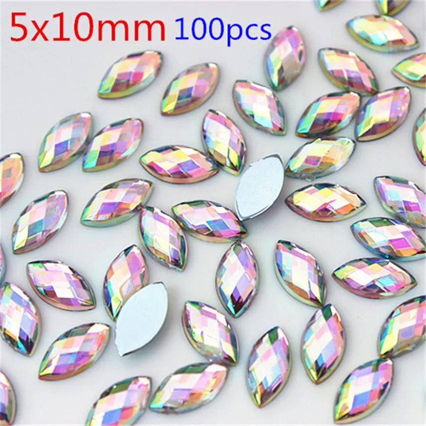 Multi Size  Acrylic Rhinestones Horse Eye Crystal AB Flat Back 3D Non HotFix Nail Art Decoration for Wedding Crafts MC80