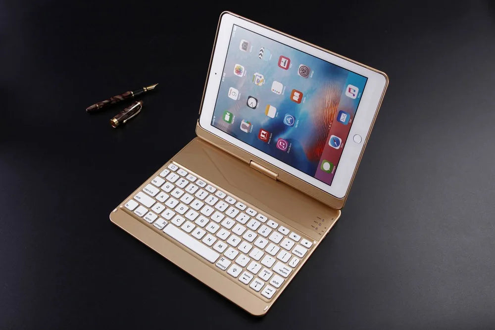 For New iPad 9.7 2017 7 Colors LED Backlit 360 Degree Swivel Rotating Smart Clamshell Wireless Bluetooth Keyboard Case Cover