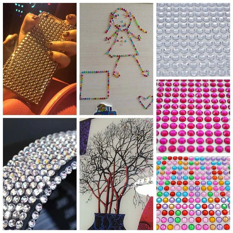 1set 3-6mm Rhinestones Mobile Phone PC Car Art Diy Decal Bling Acrylic Rhinestone Self Adhesive Scrapbooking Craft Stickers