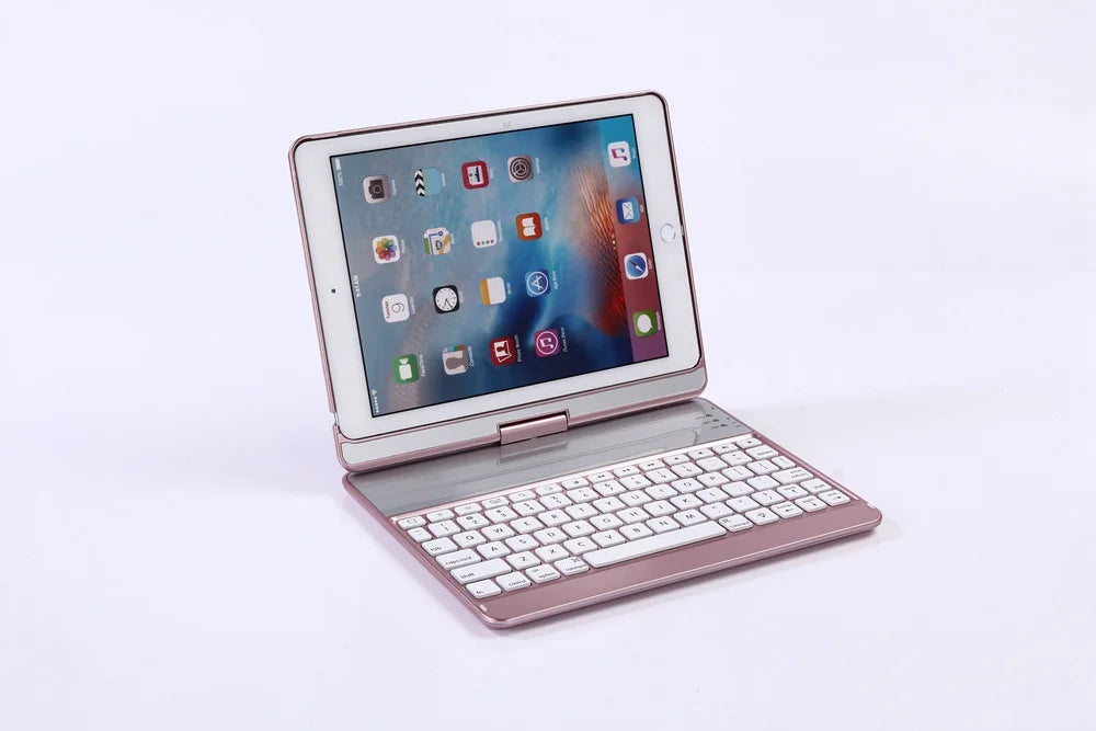 For New iPad 9.7 2017 7 Colors LED Backlit 360 Degree Swivel Rotating Smart Clamshell Wireless Bluetooth Keyboard Case Cover