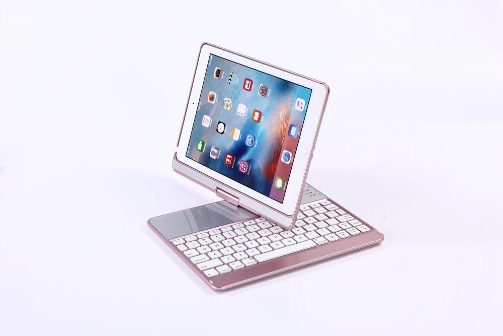 For New iPad 9.7 2017 7 Colors LED Backlit 360 Degree Swivel Rotating Smart Clamshell Wireless Bluetooth Keyboard Case Cover