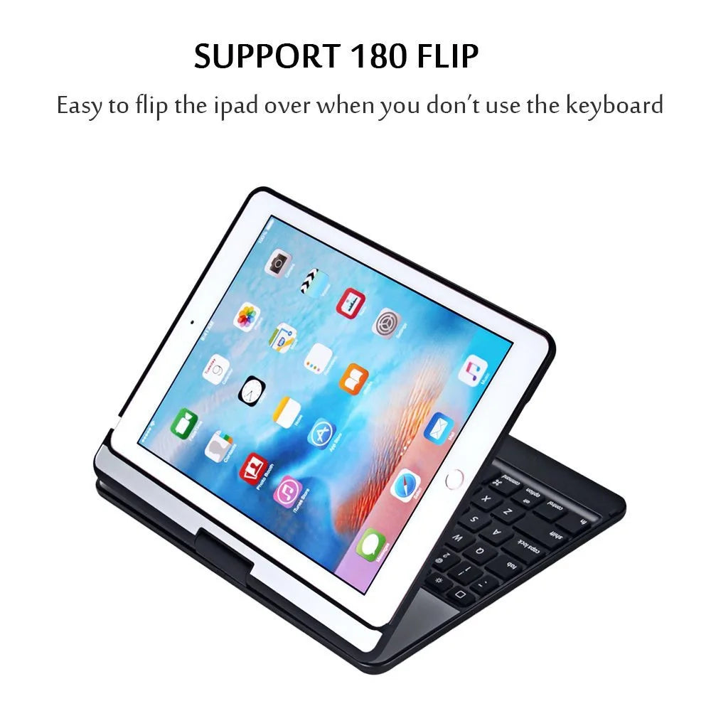 For New iPad 9.7 2017 7 Colors LED Backlit 360 Degree Swivel Rotating Smart Clamshell Wireless Bluetooth Keyboard Case Cover