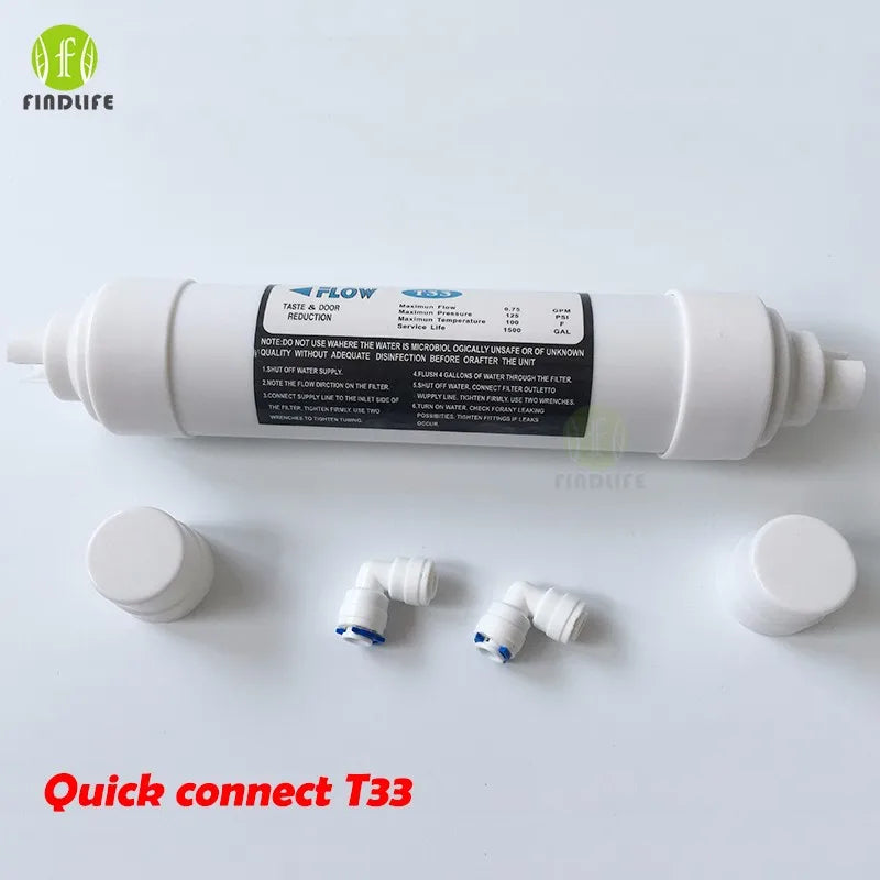 Quick connect 10 Inch T33 with 2pcs fitting Water Purifier INLINE COCONUT Carbon Post  WATER FILTER cartridge  REVERSE OSMOSIS