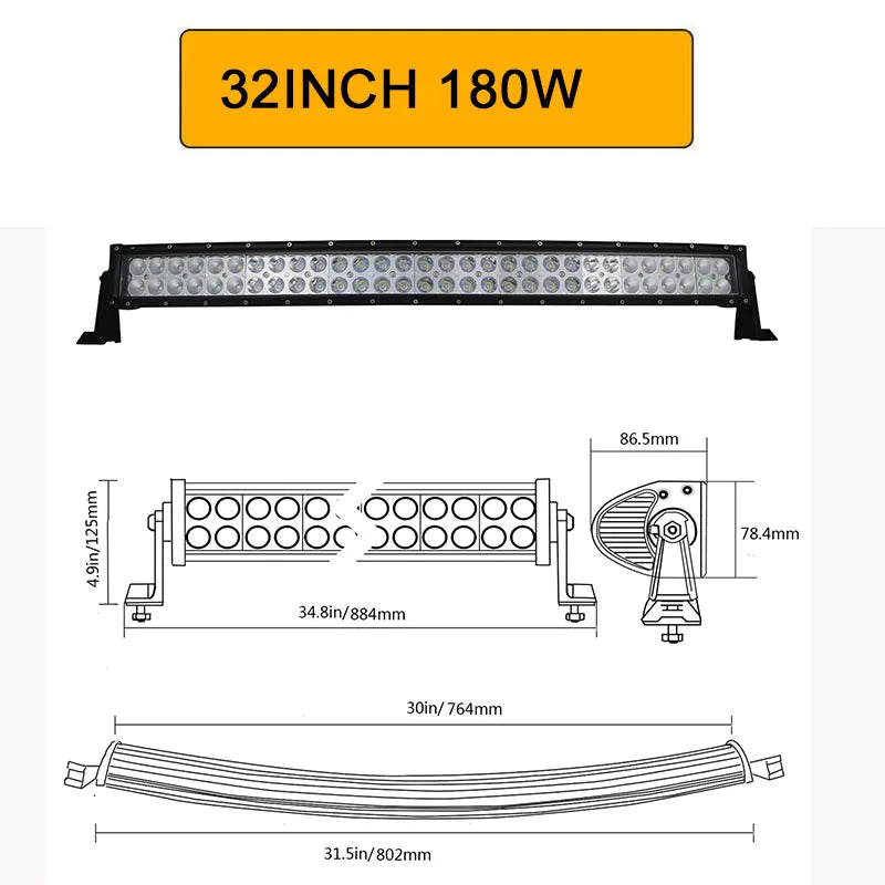 Auxtings 22 32 42 52'' in Curved/Straight Led Light Bar COMBO Led Work light bar Driving Offroad Car Truck 4x4 SUV ATV 12V 24V