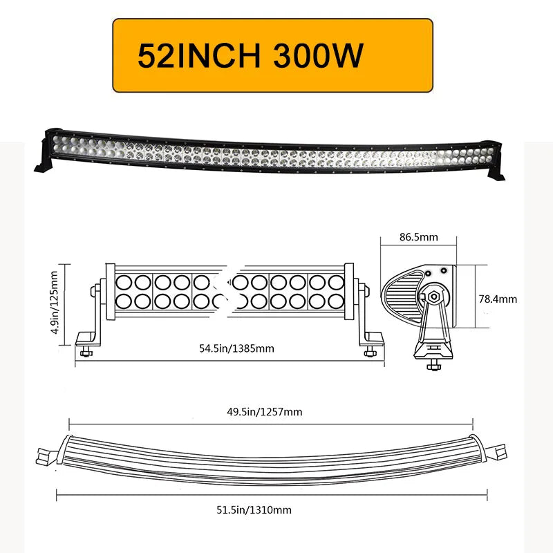 Auxtings 22 32 42 52'' in Curved/Straight Led Light Bar COMBO Led Work light bar Driving Offroad Car Truck 4x4 SUV ATV 12V 24V