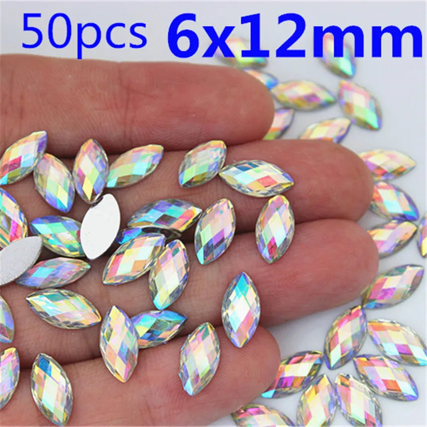 Multi Size  Acrylic Rhinestones Horse Eye Crystal AB Flat Back 3D Non HotFix Nail Art Decoration for Wedding Crafts MC80