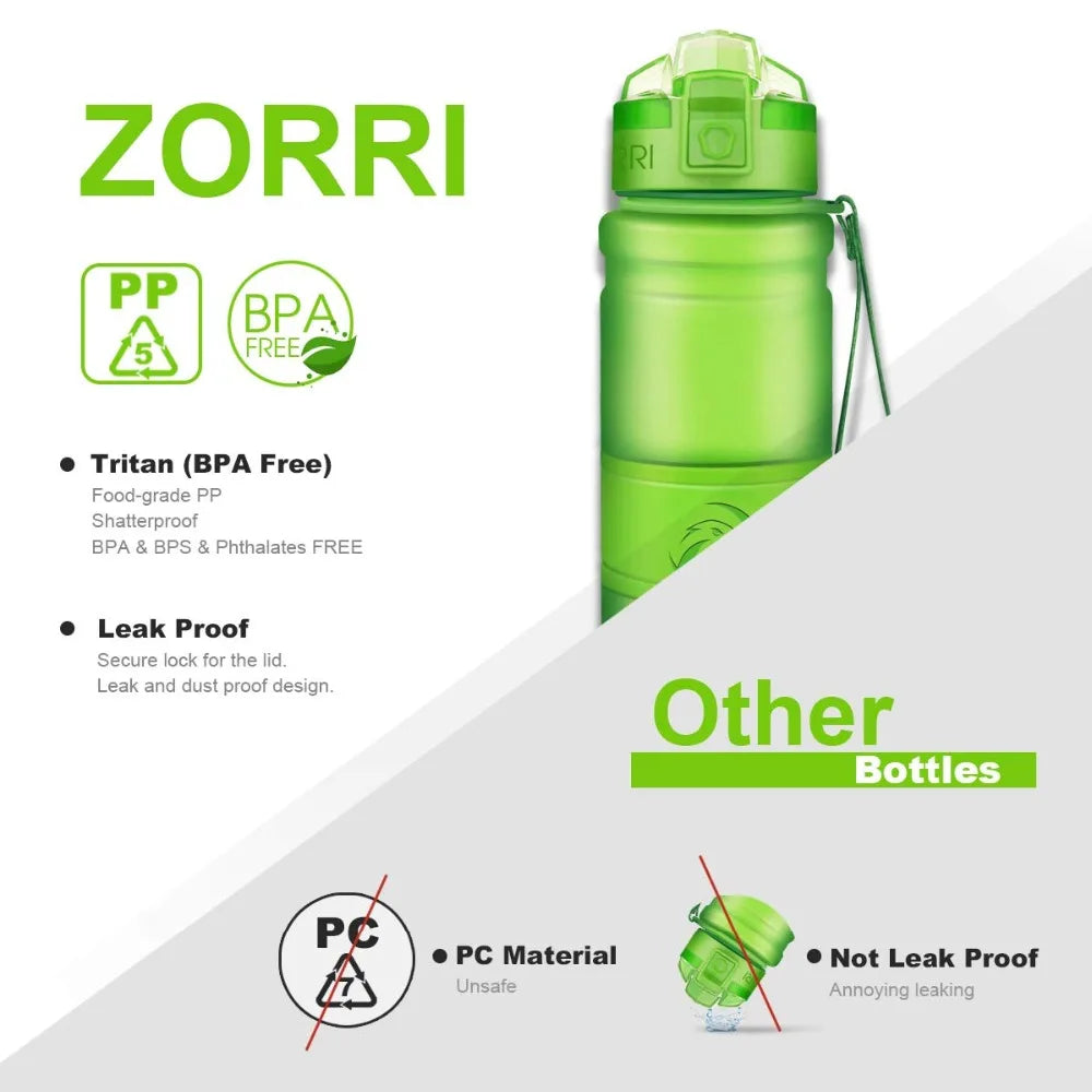 ZORRI Sports Water Bottle Protein Shaker Bpa Free Eco-Friendly Portable Gym Hiking Drinkware Bottle Gourde Botella De Agua