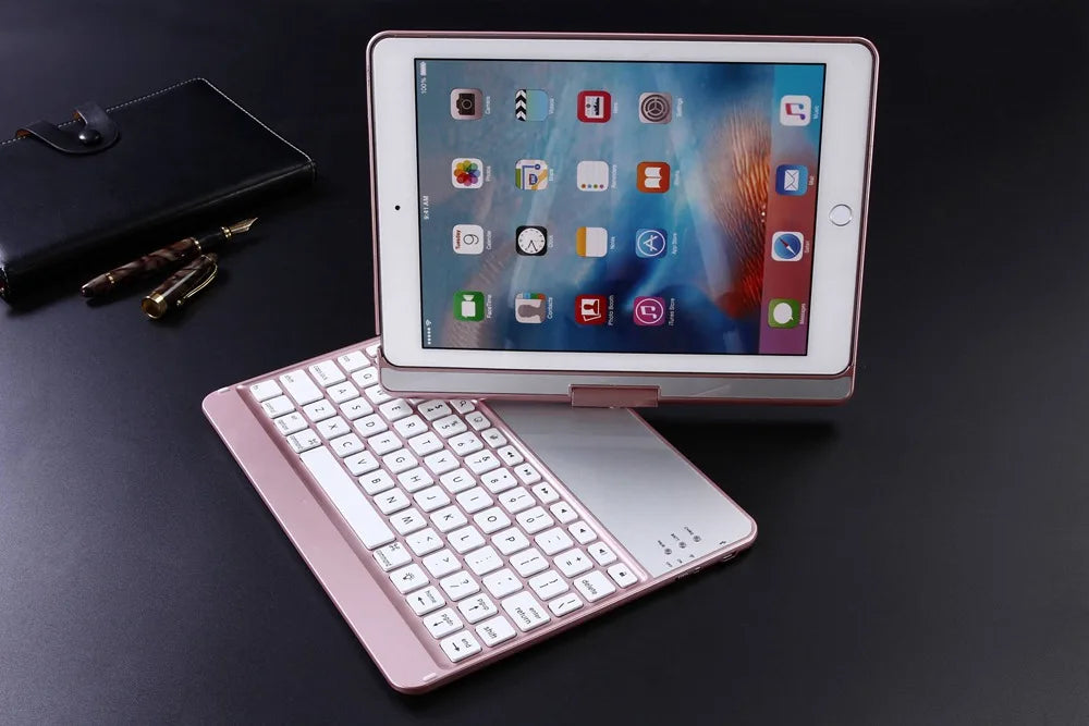 For New iPad 9.7 2017 7 Colors LED Backlit 360 Degree Swivel Rotating Smart Clamshell Wireless Bluetooth Keyboard Case Cover