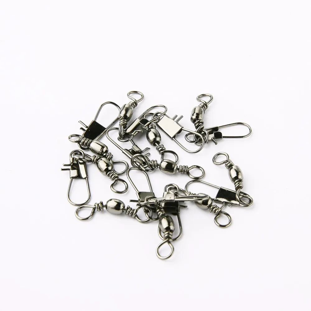 50pcs 14# To 3/0# Swivels Interlock Snap Fishing Lure Tackles Gear Accessories Connector Swivels Pin Bearing Rolling Solid Tool