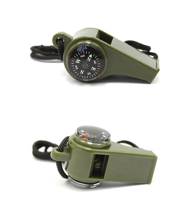 Multi-function three-in-one whistle survival thermometer compass camping tools gear hiking accessories tactical keychain