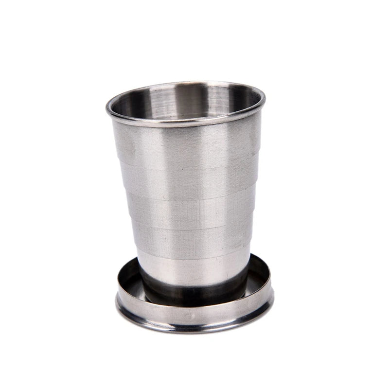 1Pcs Stainless Steel Folding Cup Travel Tool Kit Survival EDC Gear Outdoor Sports Mug Portable for Camping Hiking Lighter