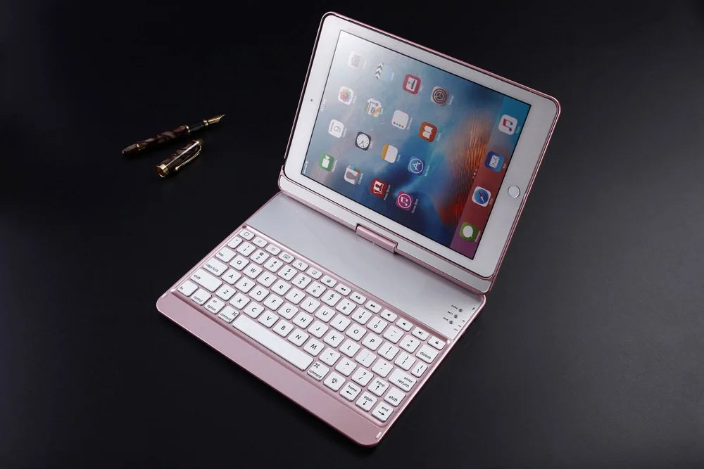 For New iPad 9.7 2017 7 Colors LED Backlit 360 Degree Swivel Rotating Smart Clamshell Wireless Bluetooth Keyboard Case Cover