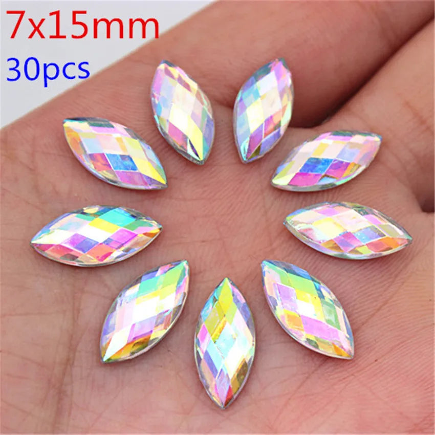 Multi Size  Acrylic Rhinestones Horse Eye Crystal AB Flat Back 3D Non HotFix Nail Art Decoration for Wedding Crafts MC80