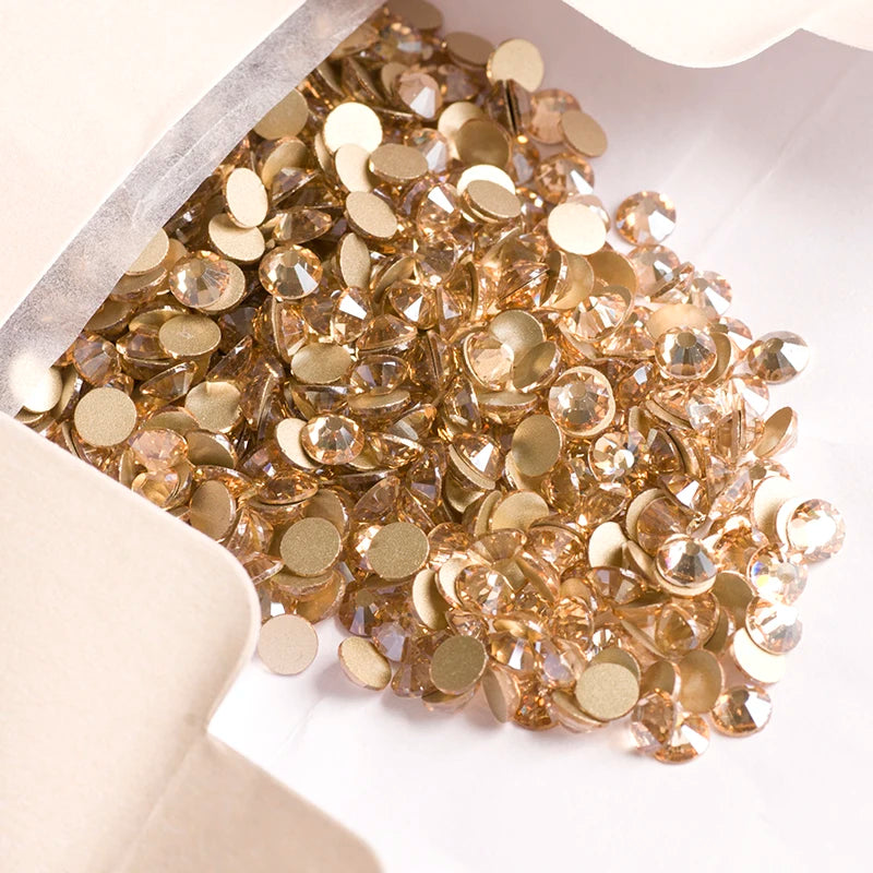 YANRUO Crystal Golden Shadow Non Hotfix Flat backs Crystal Rhinestones All Sizes Gold Stones Beads Nails Art Craft