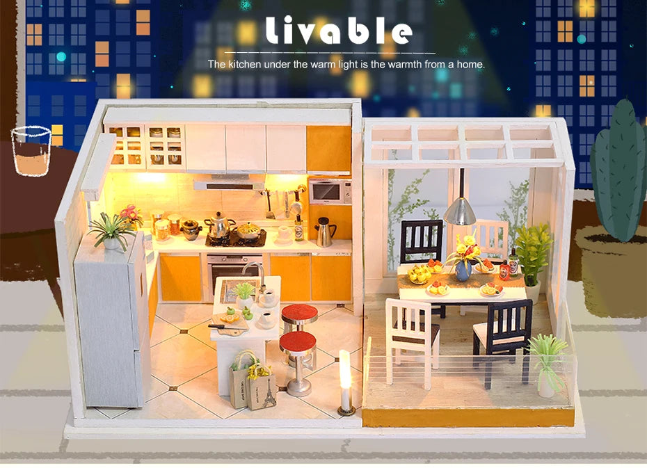 DIY Doll House Wooden Doll Houses Miniatures Dollhouse Furniture Kit With LED Baby Kid Assemble Toys For Children Christmas Gift