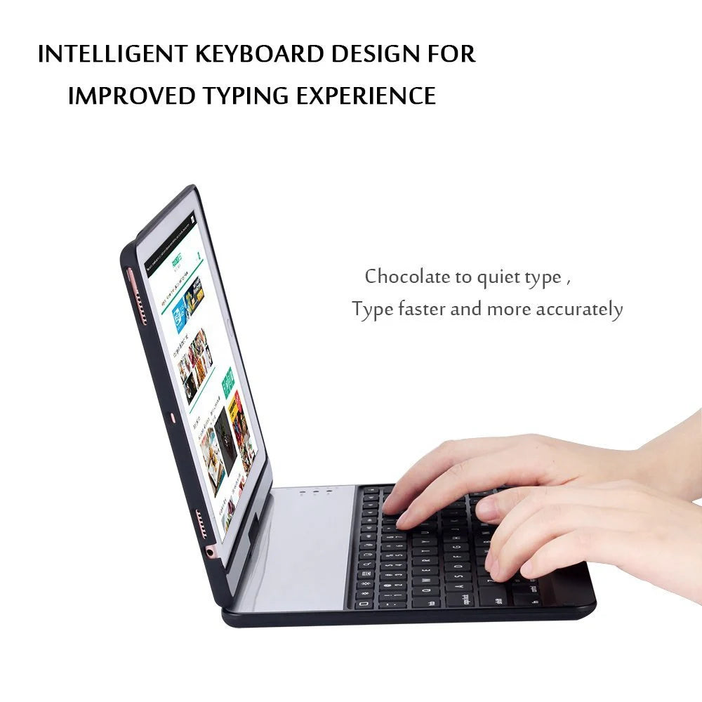 For New iPad 9.7 2017 7 Colors LED Backlit 360 Degree Swivel Rotating Smart Clamshell Wireless Bluetooth Keyboard Case Cover