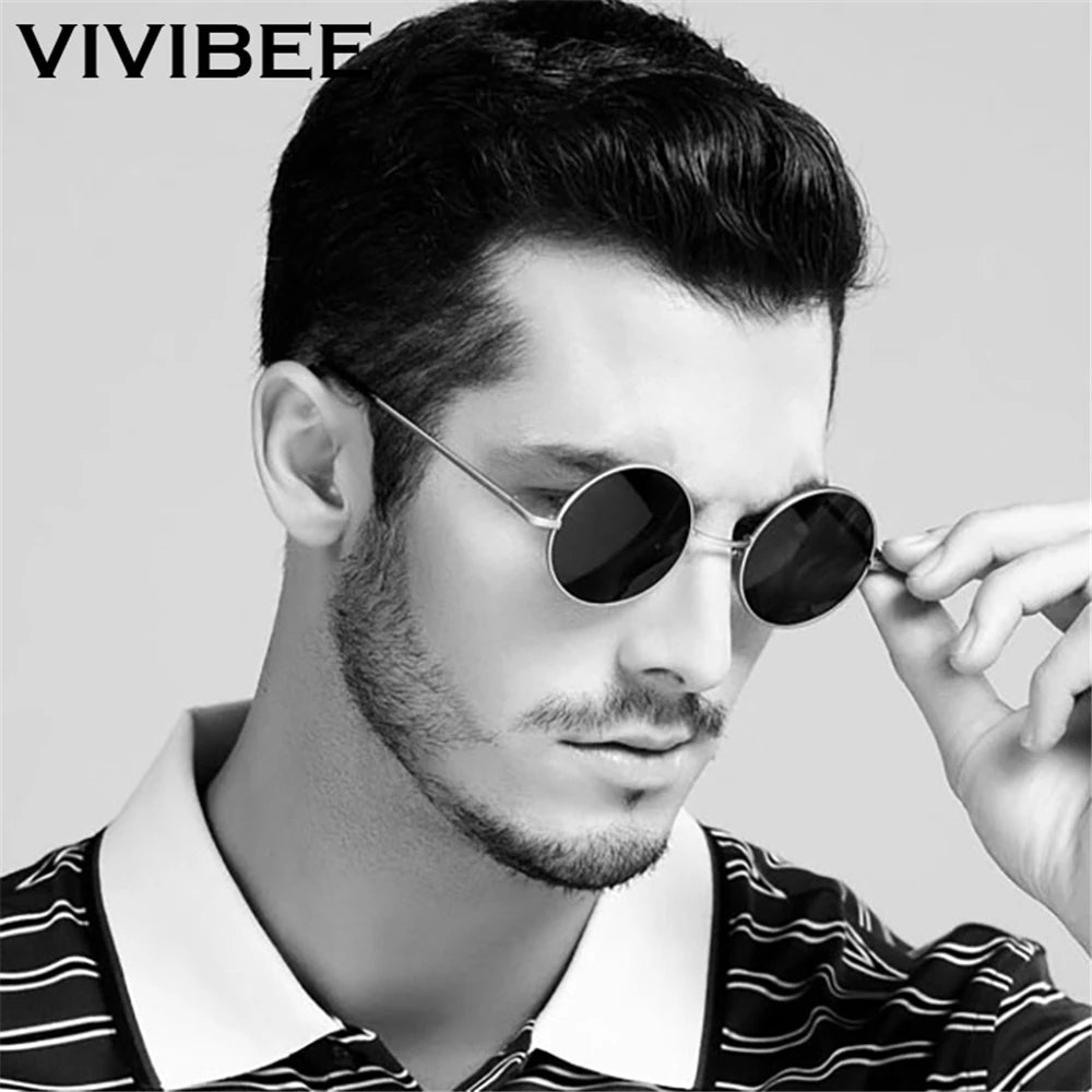 VIVIBEE Classic Polarized Round Metal Sunglasses Casual Sun Glasses for Women Retro UV400 Men Black Shades 2024 Trend Eyewear