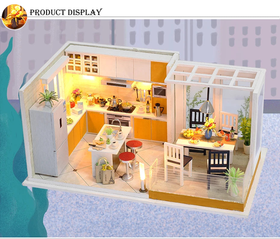 DIY Doll House Wooden Doll Houses Miniatures Dollhouse Furniture Kit With LED Baby Kid Assemble Toys For Children Christmas Gift