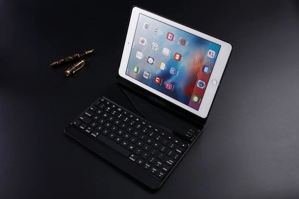 For New iPad 9.7 2017 7 Colors LED Backlit 360 Degree Swivel Rotating Smart Clamshell Wireless Bluetooth Keyboard Case Cover