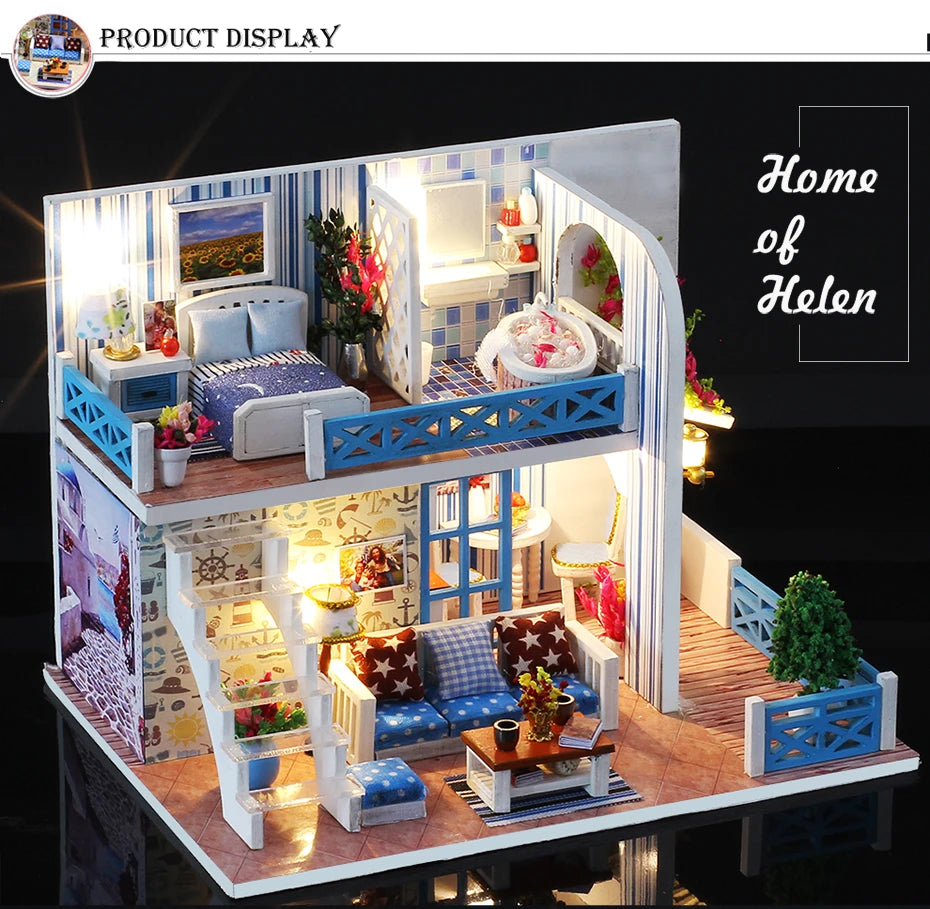 DIY Doll House Wooden Doll Houses Miniatures Dollhouse Furniture Kit With LED Baby Kid Assemble Toys For Children Christmas Gift