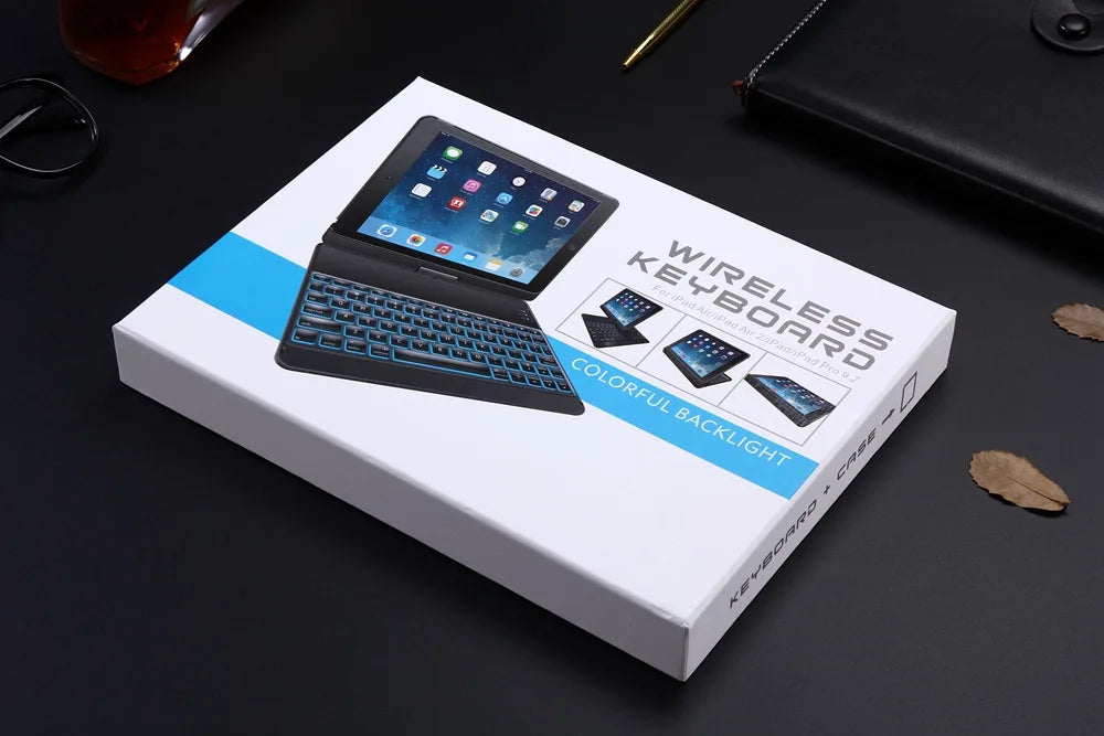 For New iPad 9.7 2017 7 Colors LED Backlit 360 Degree Swivel Rotating Smart Clamshell Wireless Bluetooth Keyboard Case Cover