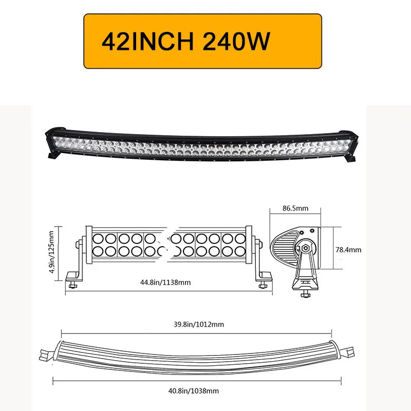 Auxtings 22 32 42 52'' in Curved/Straight Led Light Bar COMBO Led Work light bar Driving Offroad Car Truck 4x4 SUV ATV 12V 24V