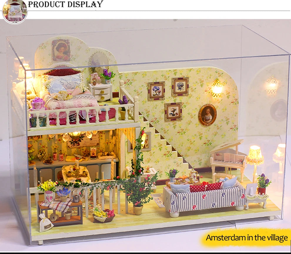 DIY Doll House Wooden Doll Houses Miniatures Dollhouse Furniture Kit With LED Baby Kid Assemble Toys For Children Christmas Gift