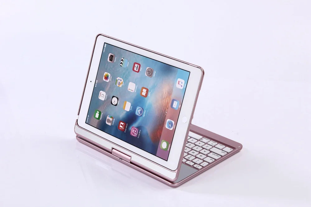 For New iPad 9.7 2017 7 Colors LED Backlit 360 Degree Swivel Rotating Smart Clamshell Wireless Bluetooth Keyboard Case Cover