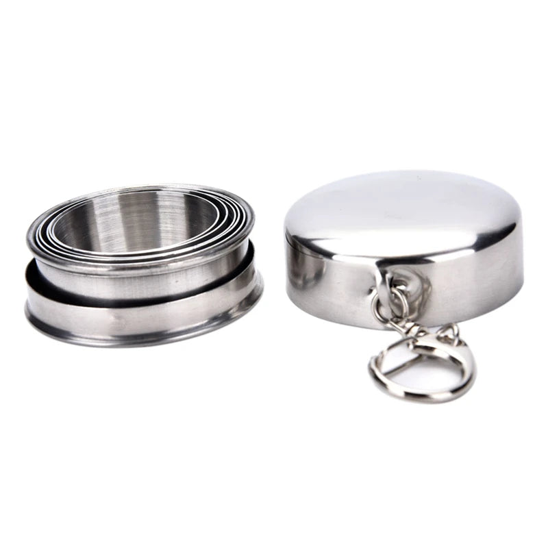 1Pcs Stainless Steel Folding Cup Travel Tool Kit Survival EDC Gear Outdoor Sports Mug Portable for Camping Hiking Lighter