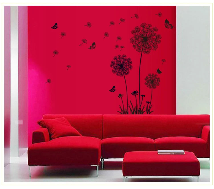 Black Dandelion Wall Stickers Butterflies On The Wall Living Room Bedroom Glass Window Decoration Mural Art Home Decor Decals